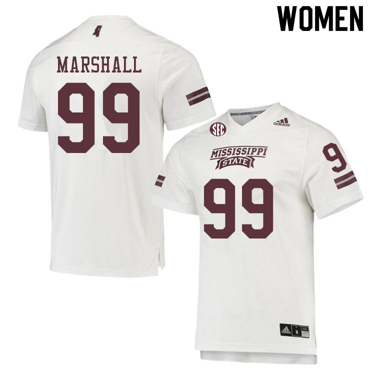 Women #99 Tre'von Marshall Mississippi State Bulldogs College Football Jerseys Sale-White - Click Image to Close